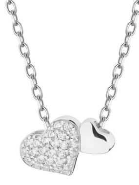 NWOT 2 Heart Swarovski Crystal Valentines Love Necklace Silver Tone Gift for her